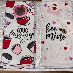 Valentines Dish Towels 2 Be Mine & 2 Love Language Coffee Kitchen Tea Towel New